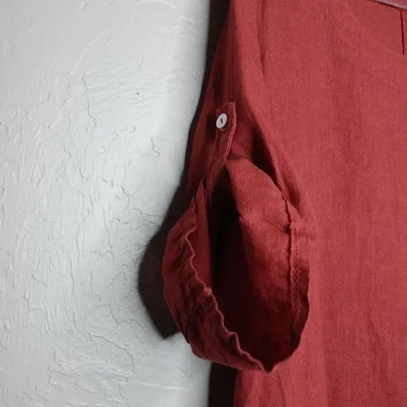 Lungo L'arno 100% Linen Burgundy Lagenlook Top - Picture 4 of 6